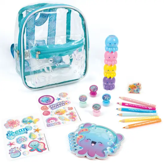 3C4G: Portable Seas The Day! Stationary Set - 8" Mini Backpack Case, Ocean Themed, Stickers-Highlighters-Color Pencils-Stamps-Note Pad, Girls & Kids {4}