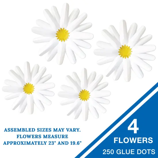 Happily Ever Elementary Retro Remix 4-Piece 3D Daisy Bulletin Board Decorations, Groovy Paper Flowers With Glue Point Dots for Baby Shower, Party, Wedding, and Classroom Decor {2}