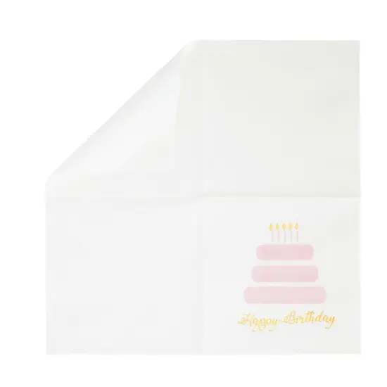 50 Pack Light Pink Happy Birthday Cocktail Napkins for Women with Gold Foil Accents, 3-Ply (5 x 5 In) White {7}