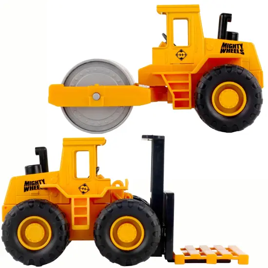 Mighty Wheels: 2 Pack Construction Vehicles - 7" Roller & Fork Lift - Value Pack, Paving & Lifting Toy Set, Durable Indoor-Outdoor Play, Kids Ages 3+ {4}