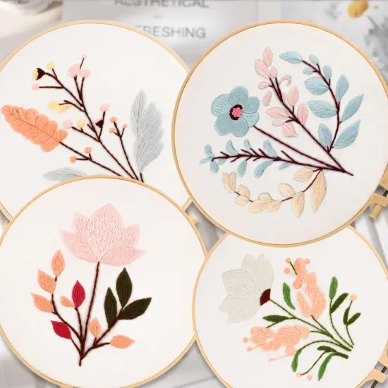 Maydear 4 Sets Embroidery Kit Punch Needle Kit,Embroidery Kit for Beginners Cross Stitch Kits with Embroidery Hoop and Instructions, Hand Embroidery Starter Kit for Adults (Four Flowers) {4}