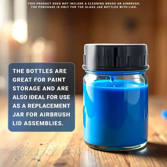 10 Pack TB-001 Empty 3/4 Ounce (22cc) Glass Jar Bottles with Plastic Lids, Paint Storage Bottles, Jars Screw Into Siphon Feed Airbrush Lid Assemblies {3}