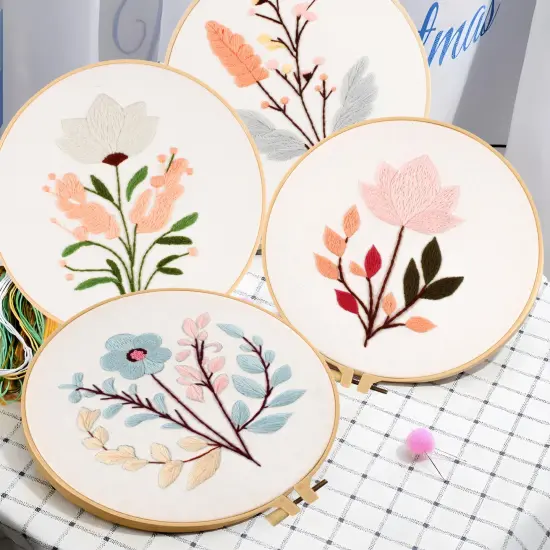 Maydear 4 Sets Embroidery Kit Punch Needle Kit,Embroidery Kit for Beginners Cross Stitch Kits with Embroidery Hoop and Instructions, Hand Embroidery Starter Kit for Adults (Four Flowers) {3}