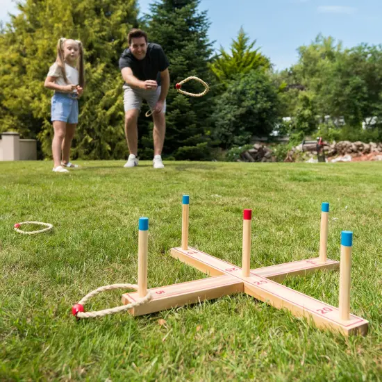 Grasshopper Games: Ring Toss - Classic Throwing Game, Wood Set, 5 Stumps & Hoops, Indoor-Outdoor Play, Travel Bag, Party-Backyard Activity, Family Age 3+ {4}