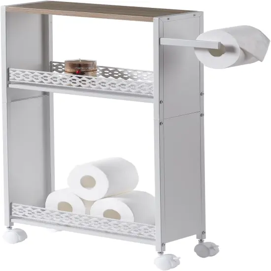 Toilet Paper Holder Storage Cabinet - 29.9H Inch (White/Oak) {4}