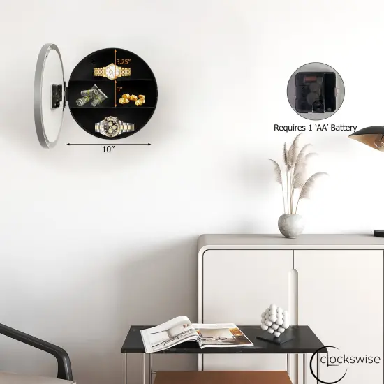 Wall Mounted Plastic Clock with Hidden Storage Door - Secret Interior Compartment, Hidden Safe for Storing Valuables Silver {3}