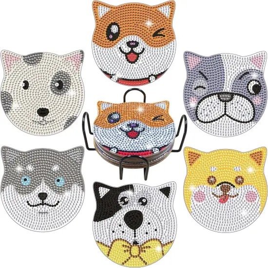 Diamond Painting Coasters Kit - 6 Pieces Dog Coasters With Holder {1}