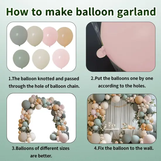 Dusty Green Nude Pink Balloons Arch Kit, Double Stuffed Pastel Balloon Arch Dark Light Green Blush Nude Cream White Sand Tan Pink Balloons for Wedding Birthday Party Woodland Baby Shower Decorations {3}