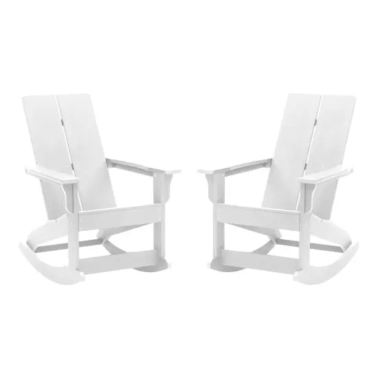 Merrick Lane Set of 2 Wellington UV Treated All-Weather Polyresin Adirondack Rocking Chair for Patio, Sunroom, Deck and More White {2}