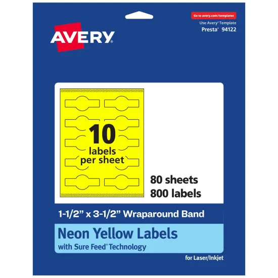 Avery Neon Yellow Paper Labels, 1.5" x 3.5" Wraparound {7}