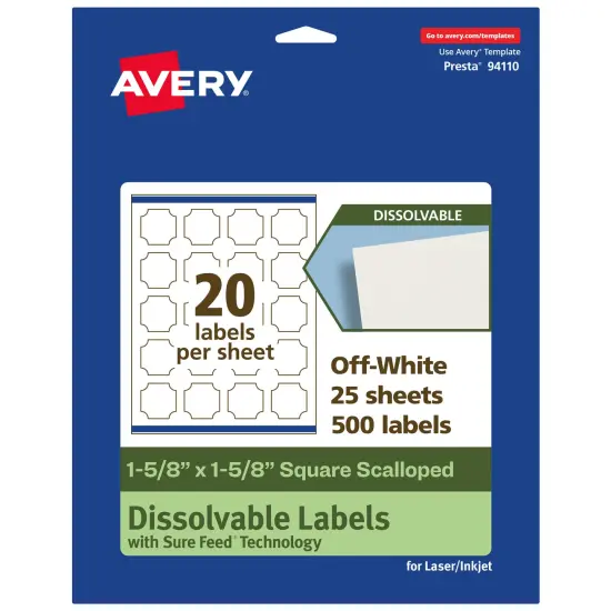 Avery Dissolvable Labels, 1-5/8" x 1-5/8" Square Scalloped {7}