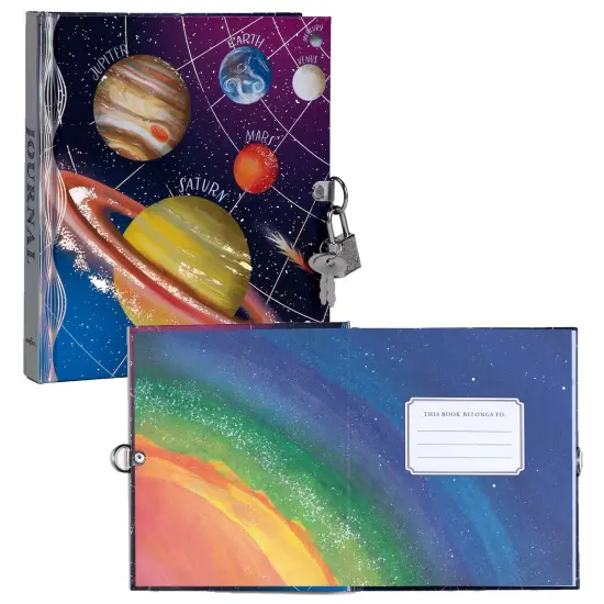eeBoo: Space Journal - Includes Lock & Keys, 176 Lined Pages, Stetch & Take Notes, 6.25 x 5.5", Foil Cover Solar System-Themed Diary, Kids & Teens {7}