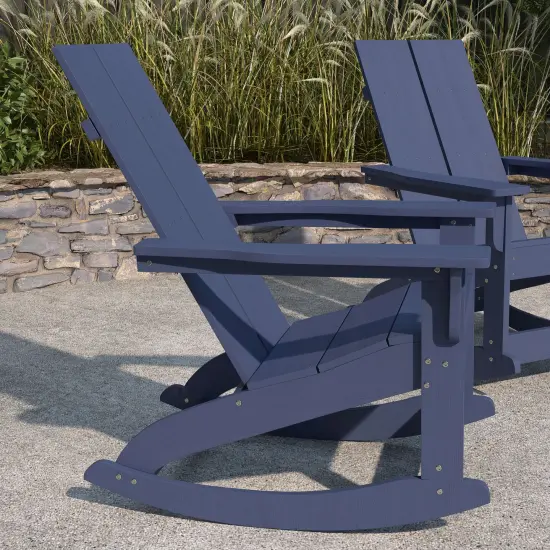 Merrick Lane Set of 2 Wellington UV Treated All-Weather Polyresin Adirondack Rocking Chair for Patio, Sunroom, Deck and More Gray {9}