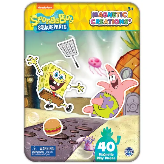 Magnetic Creations Tin: Spongebob - Creative Storytelling Playset, 40 Pop-Out Magnets, Beautiful Play Scene, Mix & Play Toy, Kids-Toddlers Ages 3+ {1}