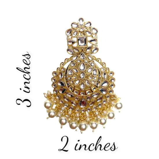 Indian Jhumka Earrings for Women - Indian Beaded Kundan Jhumka Ethnic Chandbali Earrings Faux Kundan & Pearl Beaded Bollywood Style Dangle Earring Jewelry for Bride | Birthday Gift for Her {4}