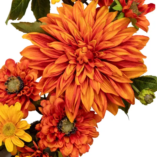 Northlight Mums and Daisies Twig Artificial Floral Wreath - Orange - 22" {6}