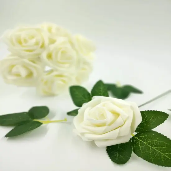 25pcs Artificial Flowers Real Looking Foam Roses Decoration DIY Ivory {3}