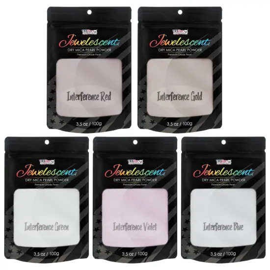 Jewelescent Mica Pearl Pigment Powder Kit, 5 Interference Colors, 3.5 oz (100g) Pouches - Cosmetic Grade, Epoxy Resin Color Pigment, Mica Powder for Resin, Soap, Slime, Candle Dye, Art {1}