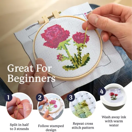 Cross Stitch Kits for Beginners (Flower Theme - 6.75 Inch - 4 Pack 1 x Embroidery Hoop) DIY Embroidery Needlepoint Patterns for Adults {2}