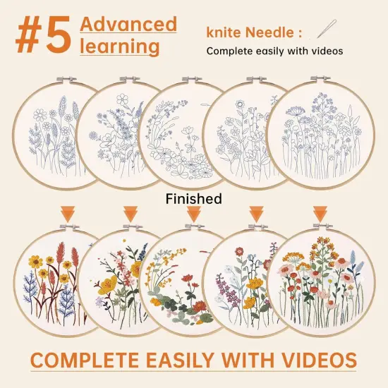 5 Pack Beginner Embroidery Kit for Adults, Easy to Learn Floral Embroidery Patterns {5}