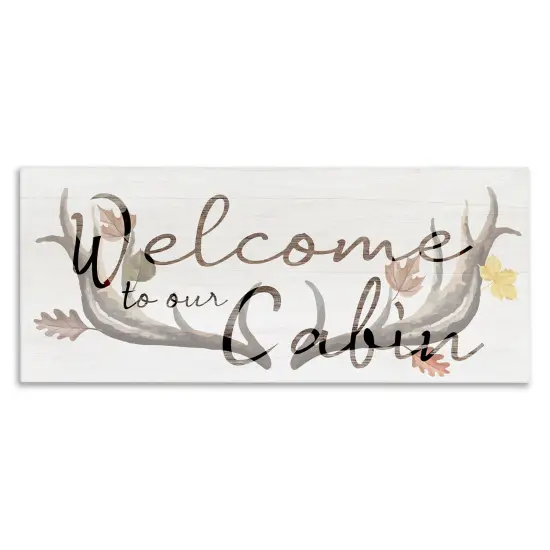 Welcome Cabin Deer Antlers Canvas Art {1}