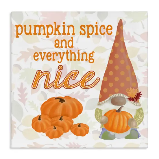 Pumpkin Spice Garden Gnome Patterned Autumn Botanicals Canvas Art {1}
