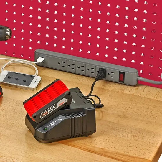 Seville Classics UltraHD Lighted Workcenter w/ Wood Top and Pegboard Red {4}