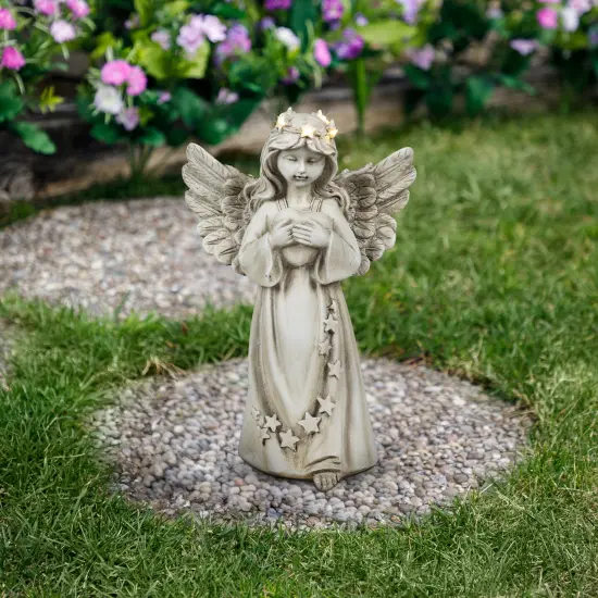 Northlight LED Lighted Angel Holding Heart Statue - 11.75" Beige {4}
