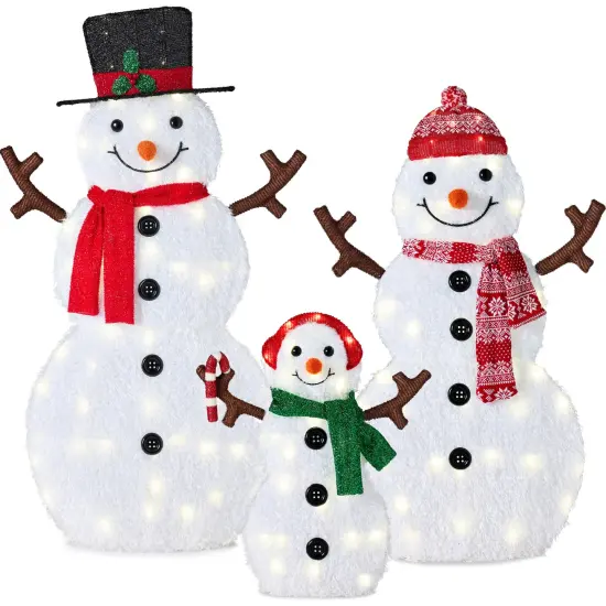 Best Choice Products 2D Lighted Snowman Family Set Outdoor Yard Décor w/ LED Lights {7}