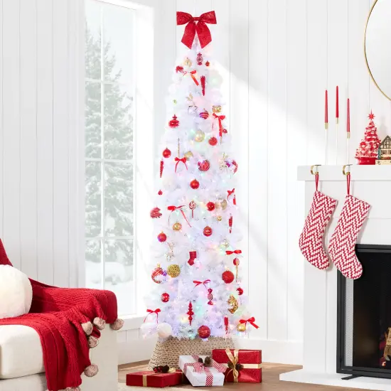 Best Choice Products Pre-Lit White Pencil Christmas Tree w/ Foldable Base, 2-in-1 Multicolor Lights {2}