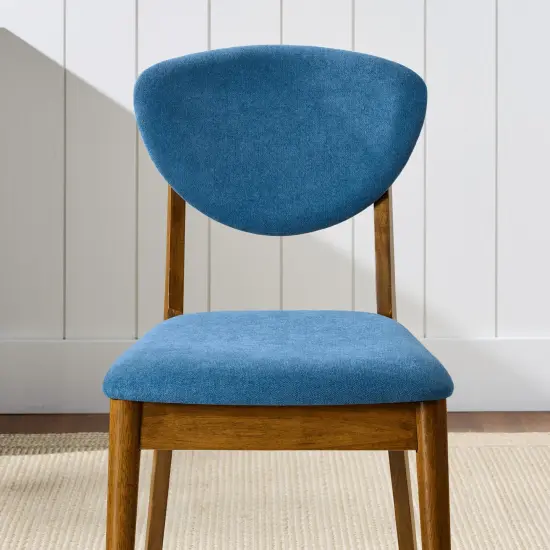 Best Choice Products 2-Piece Mid-Century Modern Wood & Upholstered Dining Chair Set Walnut/Ocean Blue {3}