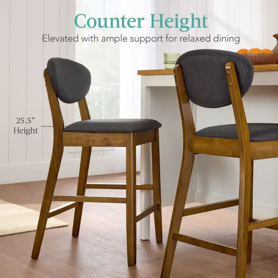 Best Choice Products 2-Piece Mid-Century Modern Wood and Upholstered Counter Height Bar Stool Set Walnut/Charcoal {4}