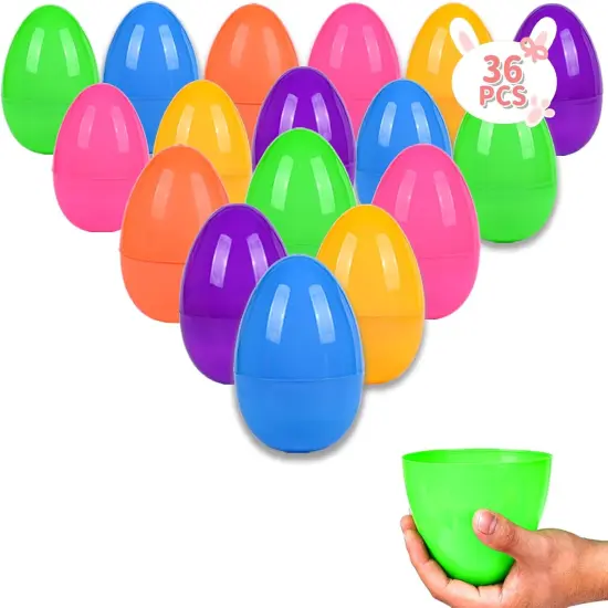 36PCS Large Plastic Easter Eggs, 3.5" Empty Plastic Easter Egg with Assorted Bright Colors for Easter Eggs Hunt, Easter Basket Stuffers {1}