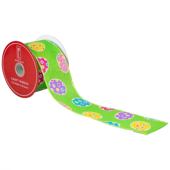 Northlight Easter Egg Design Wired Spring Craft Ribbon - 2.5" x 10 Yards - Green Multi {7}