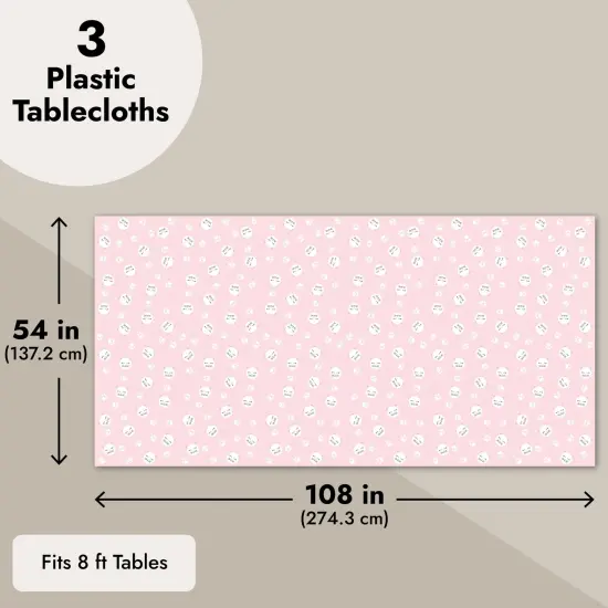 3 Pack Cat Themed Party Tablecloth, Plastic Kitty Birthday Table Cover Decorations (Pink, 54 x 108) {3}