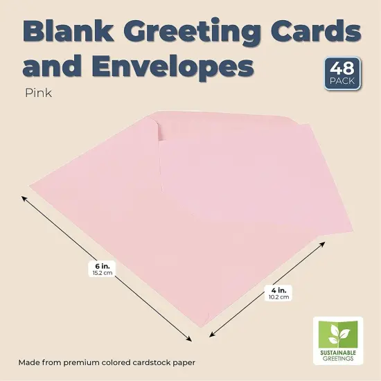 48 Pack 4x6 Blank Cards and Envelopes - DIY Printable Plain Greeting Notes for Birthday, Baby Shower, Wedding Invitations - Pink {5}