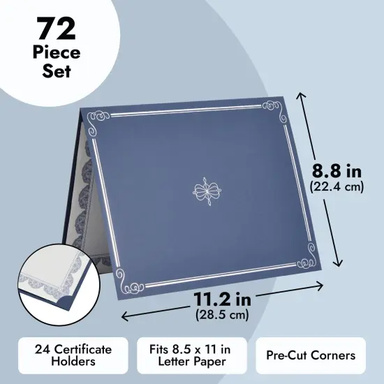 72 Piece Navy Blue Certificate Holders Kit - Includes 24-Pack Covers, Letter-Size Certificate Paper, Gold Foil Seals for Graduation, Student Awards, Employee Recognition {3}
