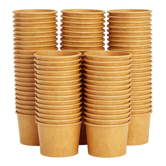 100 Pack Disposable Paper Ice Cream Cups, Dessert Bowls for Sundae Bar, Frozen Yogurt (Brown, 5 oz) {7}