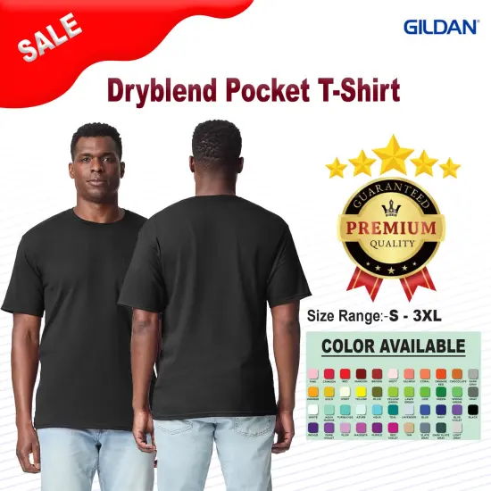 Gildan&reg; Dryblend Pocket Crewneck Short Sleeve T-Shirt Cotton Polyester Blend Graphite heather {2}