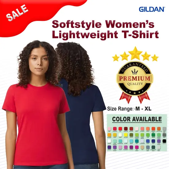 Gildan&reg; Softstyle Women&rsquo;s Lightweight Crewneck Short Sleeve T-Shirt White {3}