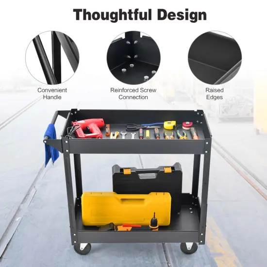 Costway 2-Tier Utility Cart Metal Service Cart Rolling Tool Storage Organizer with Handle {5}