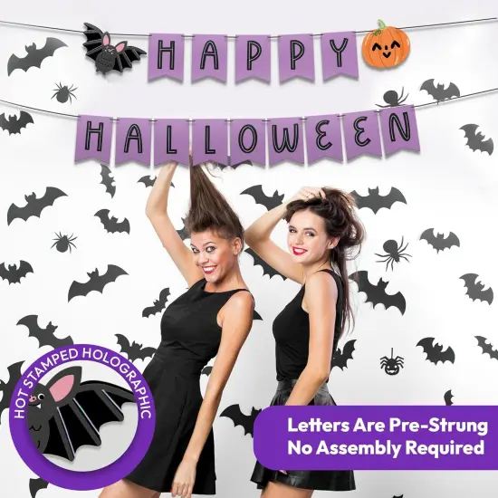 Happy Halloween Banner - Indoor Party Decor with Bat and Pumpkin {2}