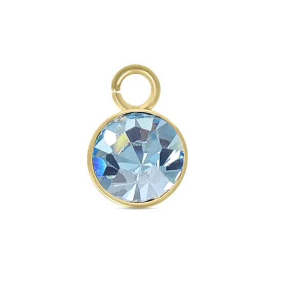 18K Gold PVD Stainless Steel Cubic Zirconia Birthstone Charm March/aquamarine {2}