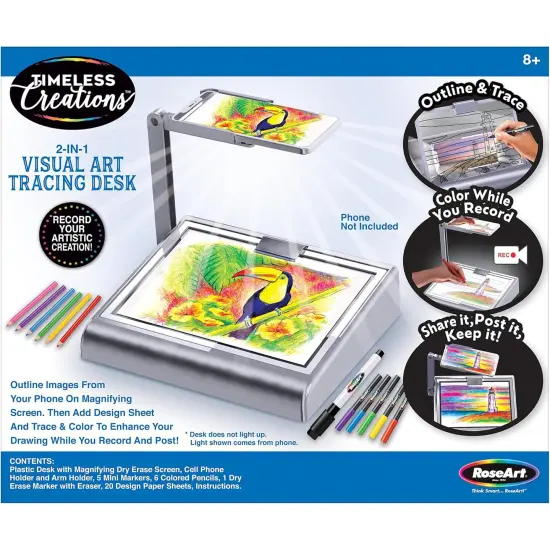 Cra-Z-Art: Timeless Creations - 2-In-1 Visual Art Tracing Desk - 12pc Light Box Drawing Designer Set, Phone Holder, Markers & Color Pencils, Kids 8+ {4}