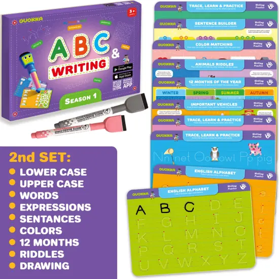 QUOKKA 2X Set Busy Book Handwriting Practice for Kids - Learn to Write for Toddlers Age 3 4 5 - | 24 Tasks | 4 Dry Erase Markers | Pre K ABC Letter Tracing | - Homeschool Preschool Learning Activities {5}