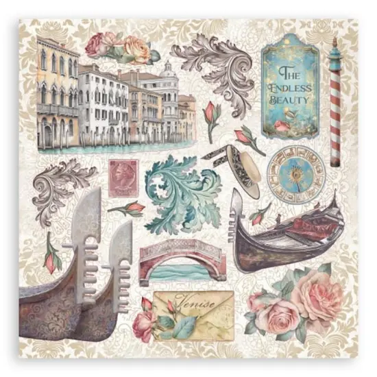 Stamperia Stickers 6.49"x6.49" 4 sheets-Venice City of Art {4}