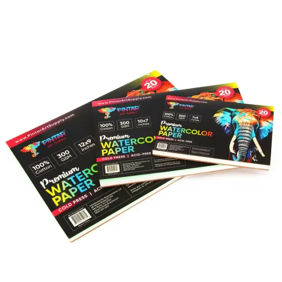 Pintar Watercolor Paper Block, 100% Cotton, 140lb/300gsm, Rough Grain, 20 Sheets, 12”x9" Paper Pad | Watercolor Book for Gouache, Oil and Drawing - Water Color Paper Pad for Painting & Sketching {2}