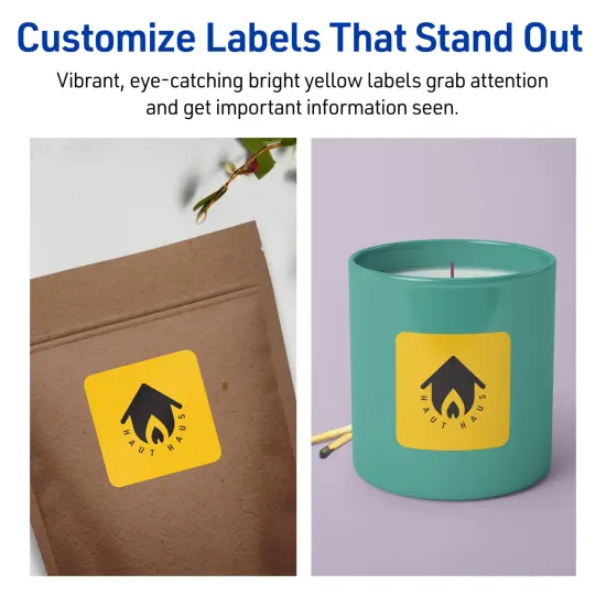 Avery Bright Yellow Paper Labels, 2.5" x 2.5" Square {3}