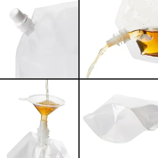 30 Pack Reusable Adult Plastic Drink Pouches with Funnels for Juice, Soda, Liquor (8, 16, 32 Ounces) Clear {3}