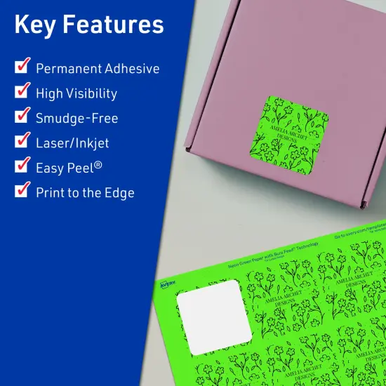 Avery Neon Green Paper Labels, 2" x 2" Square {2}